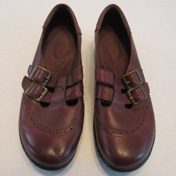 Clarks Shoes - Clarks Bendables Slip On Mary Jane Double Buckle Leather Brown Shoes Size 6.5M